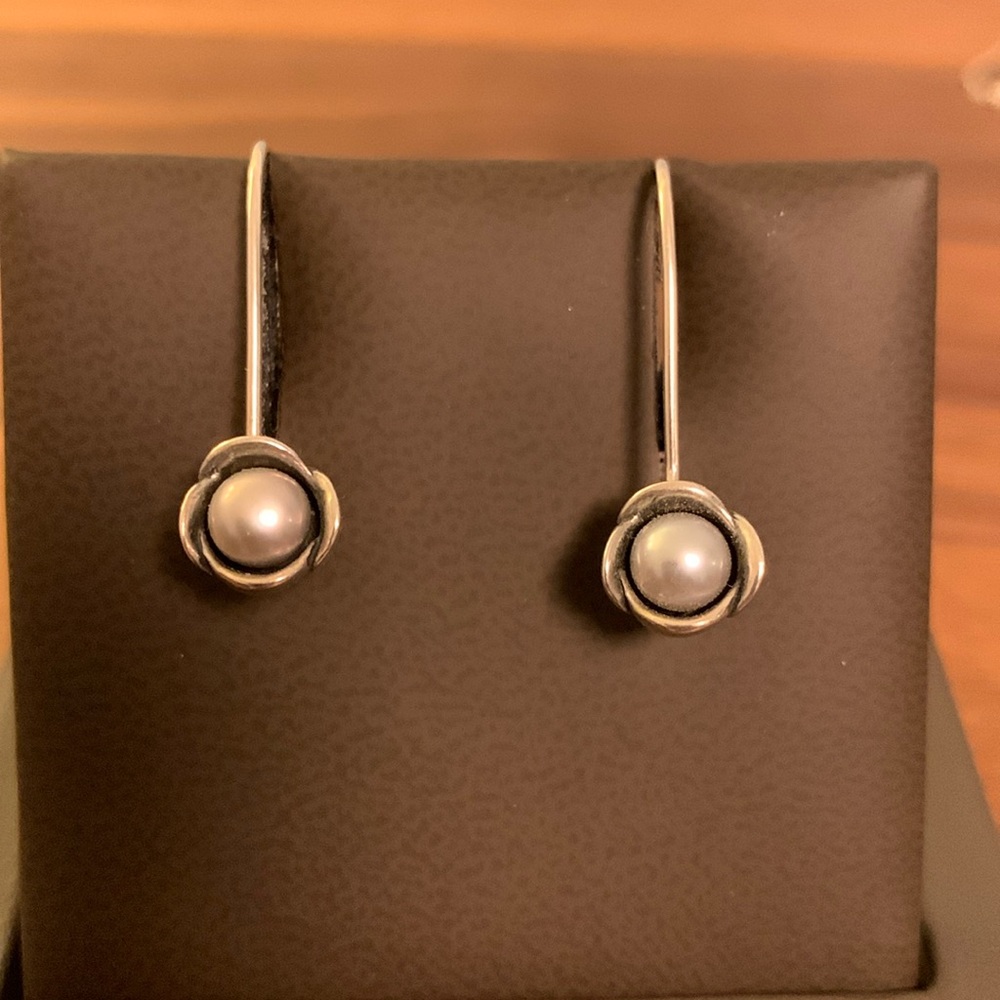 Pandora Grey Pearl Floral Drop Earrings
